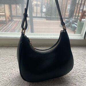 Faux Leather Black Crescent Shoulder Bag